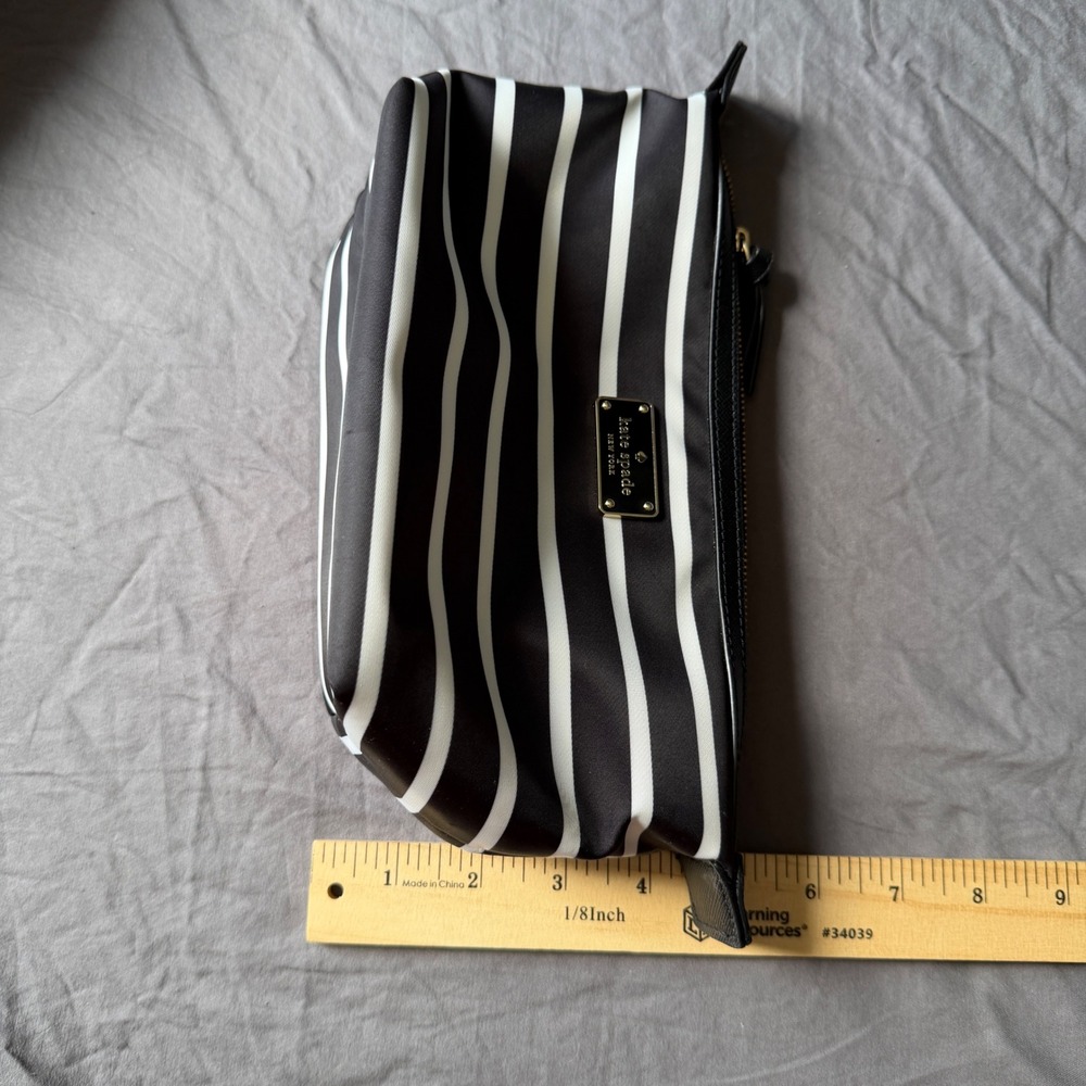 Kate Spade Black White Striped Cosmetic Bag Makeup Pouch Travel Case RN0102760 - Picture 9 of 9